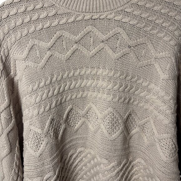 Womens L Beige Cable Knit Oversized Sweater With Geometric Patterns 3D knit Boho - Picture 4 of 6